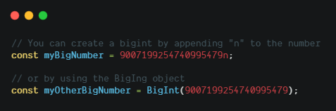 Snippet of code showing an example of BigInt